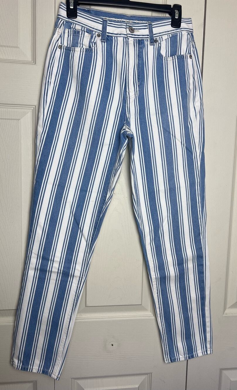American Eagle Jeans White/Blue Striped Size 4 Regular 100% Cotton - Picture 1 of 11